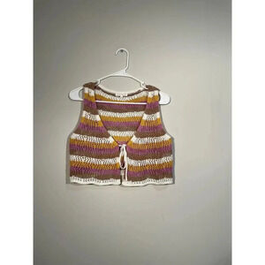 Ultra Flirt Purple Striped Open Knit Tie Front Cropped Vest‎